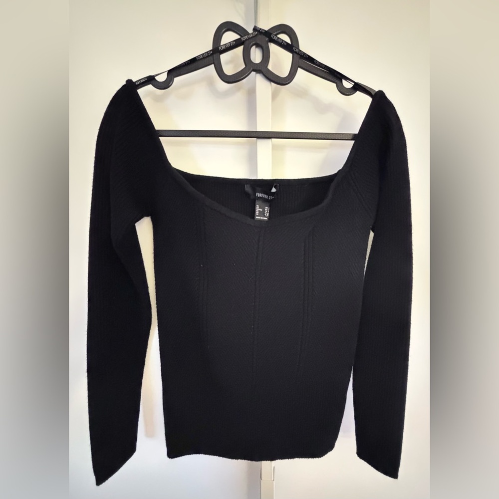 Forever 21 Black Square Neck Sweater Corporate Goth